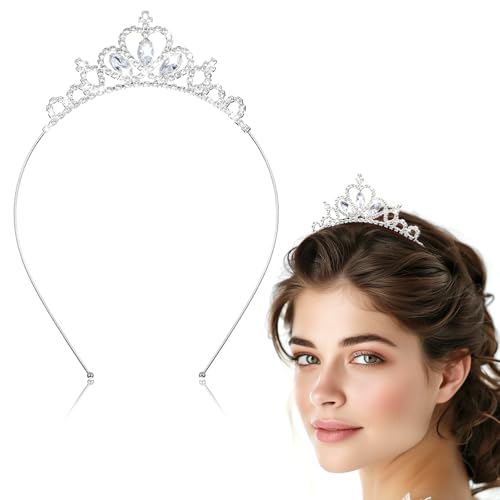 AUZUO Princess Crown Tiara, Crystal Tiaras for Women Pageant Crown Rhinestone Headband Silver Crystal Tiara Hair Accessori...