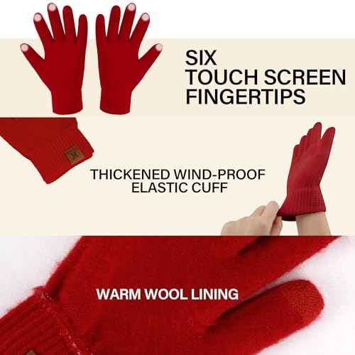 Winter Beanie Hat Scarf Touchscreen Gloves Set for Men and Women, Beanie Gloves Neck Warmer Set with Warm Knit Fleece Lined