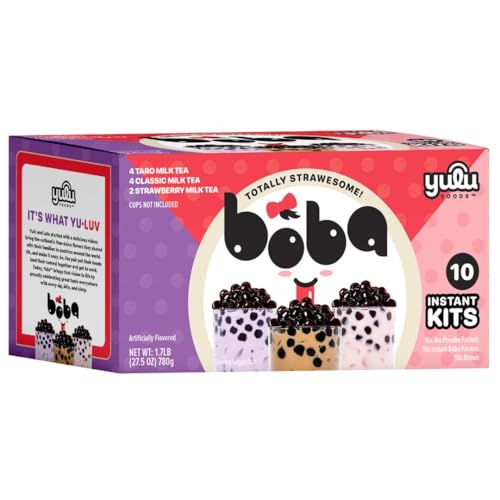 Boba Bundle Kit 10 Serv. Instant Bubble Pearl Variety Milk Tea Kit with Authentic Brown Sugar Tapioca Pearls by Yulu Foods...