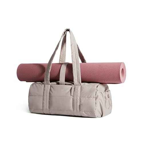 BAGSMART Reiki Gym Bag for Women, Medium Yoga Mat Crossbody Bag with Wet & Dry Pocket, Quilted Gym Shoulder Bag for Weekend, Sand Brown