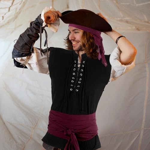 Boyiee 5 Pcs Men Pirate Costume Set for Women Adult Medieval Renaissance Shirt Bandana Sash Belt for Halloween Cosplay Party