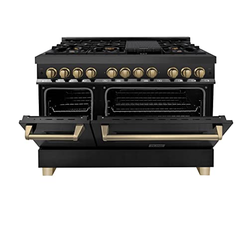 ZLINE Autograph Edition 48 in. 6.0 cu. ft. Legacy Dual Fuel Range with 7 Burner Gas Cooktop and 2 Electric Ovens in Black ...