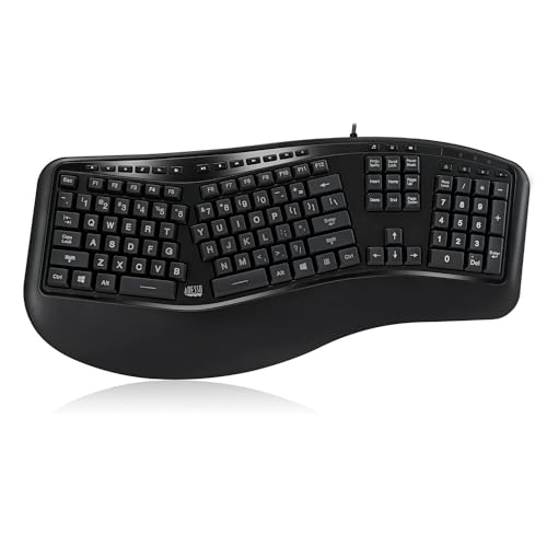 Adesso Tru-Form 150 3-Color Illuminated USB Ergonomic Keyboard AKB-150EB