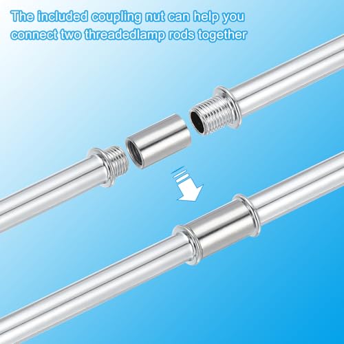 Straight Pipe Lamp Stems Rod Kit, 4Set M10 Carbon Steel 50mm(1.97") Long Double End Thread Rod with Coupling Nut Sleeve Co...