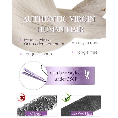 LaaVoo Blonde U Tip Hair Extensions Human Hair Platinum Blonde K Tip Hair Extensions Real Human Hair 24 inch Long Straight Remy Utip Hair Extensions Keratin Hair Extensions 50g/50s