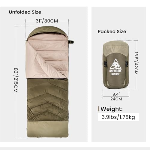 OneTigris Trailnap Sleeping Bag 3 Season Extra-Wide Warm for Camping Backpacking Travel Outdoor Activities