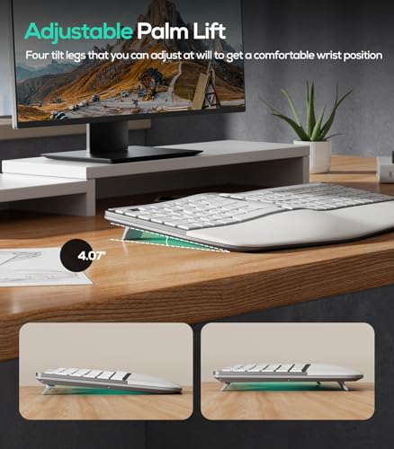 Nulea RT07B Wireless Ergonomic Keyboard - Split Keyboard, Wrist Rest, Natural Typing, Bluetooth and USB Connectivity, USB-...