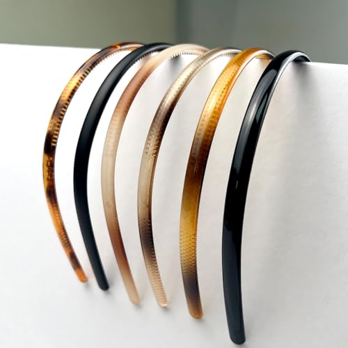 Kootinn 6-Pack Multi-Color Plastic Skinny Headbands with Teeth Comb for Women and Girls