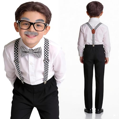 LAETBBE Kids Old Man Costume 100 Days of School Grandpa Costume for Boy 1920s Old Man Cos