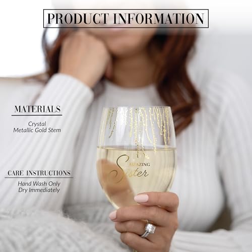 Pavilion Gift Company - Amazing Sister - 19 oz Stemmed Wine Glass Stepsister Sister-In-Law Present From Sibling Brother