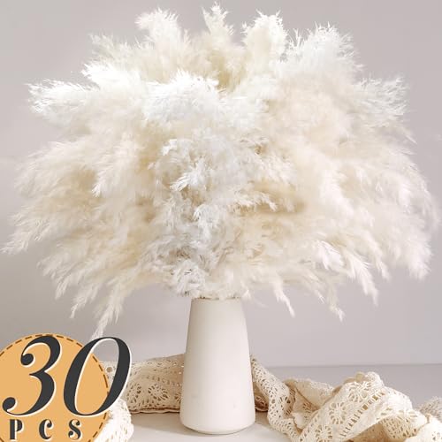 40PCS White Pampas Grass for Home Decor - Elegant Boho Decor - Premium Quality Pampas Grass Stems - Perfect for House, Nur...