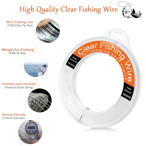Clear Fishing Line Wire 755 ft, Invisible Monofilament Fishing Line Wire, Nylon String for Hanging Balloons Garland Crafts...