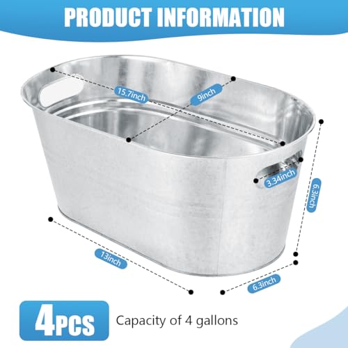 OBTANIM 4 Pack 4 Gallon Galvanized Ice Buckets Metal Champagne Drink Cooler Storage Ice Tub with Carry Handles for Beer Co...
