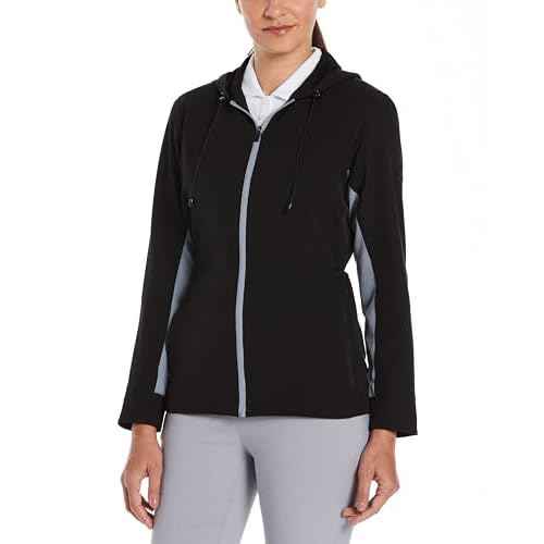 Perry Ellis Women's Long Sleeve Full Zip Golf Jacket with Hood, Sun Protection, Water-Repellent, Stretch, Hidden Pockets