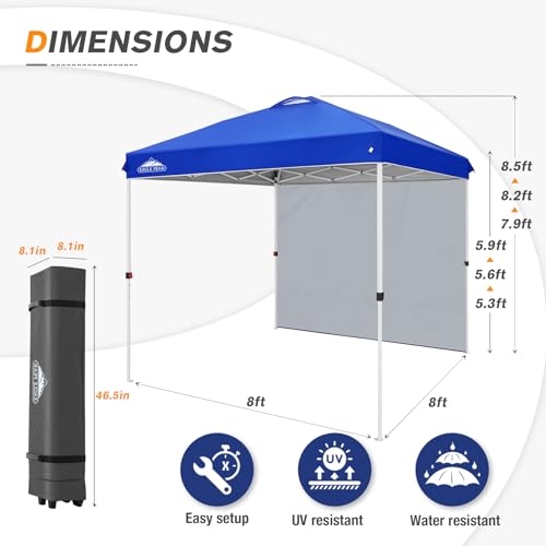 EAGLE PEAK Pop Up Canopy Tent with 1 Sidewall, Easy Setup Event Tent, Outdoor Sun Shade, Wheeled Carry Bag, Stakes and Guy...