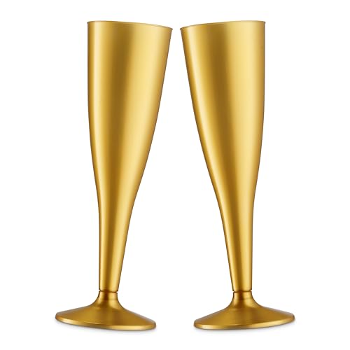 Munfix 30 Pack Gold Plastic Champagne Flutes - 5 Oz Disposable Toasting Glasses - Wedding Party Cocktail Mimosa Plastic Cups