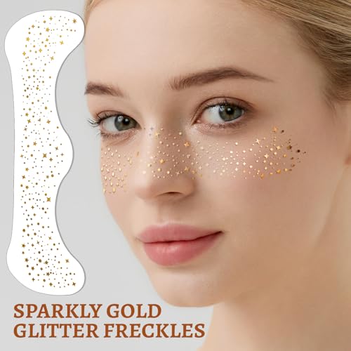 Teenitor 9 Color Face Glitter and 3 Gold Face Freckles Set - No Glue Needed Body Glitter Gel, Hair Glitter Festival Makeup...
