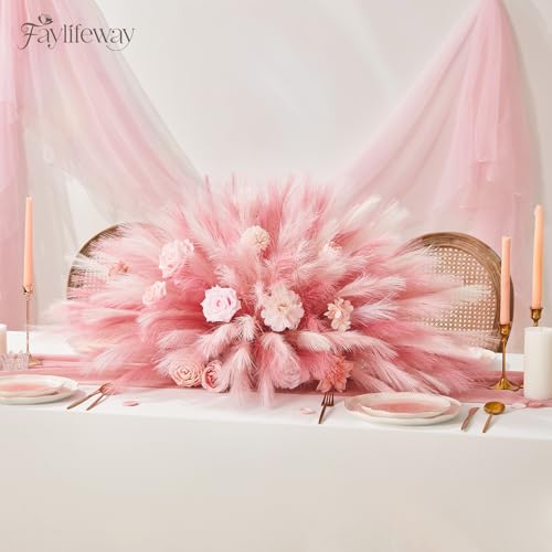 Faylifeway 50pcs Pampas Grass 17in, Blush Pink Pampas Grass Decor, Artificial Fluffy Pink Decor Flowers for Home Room Birt...