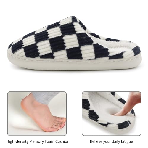 Jogyew Women House Fuzzy Slippers - Plaid Scuff Checkered Slip-on Memory Foam Indoor Outdoor Comfortable Soft Slides