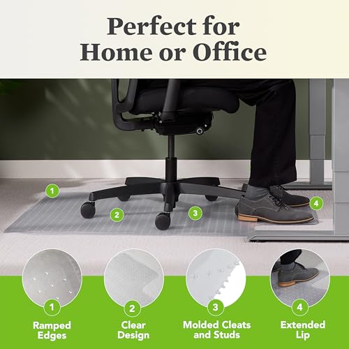 HON Office Chair Mat for Carpet, Computer Desk Chair Mat for Carpeted Floors, Easy Glide in Office or Home with Extended L...