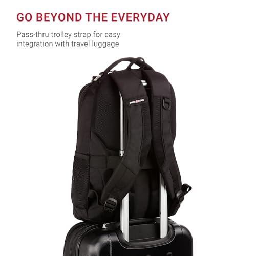 SwissGear 5505 Cecil 16” Laptop Backpack Black – Daily Laptop Bag with Gear Attachment Options – Multiple Organizer Pocket...