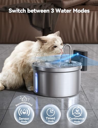 Wireless Cat Water Fountain [Water & Battery Separation] FEELNEEDY Stainless Steel Automatic Pet Water Dispenser, 4000mAh ...