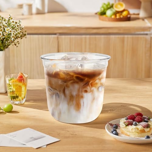 LIANGYUNZE Disposable Stemless Clear Plastic Cups 12OZ NATURAL Arc Plant Based wine glasses For Parties Weddings Birthdays...