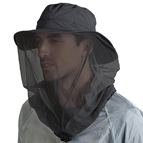 Peicees 2Pcs Head Net Hats for Men Women Adventure Fishing Hat Safari Hat for Hunting Camping Hiking, Black and Dark Gray