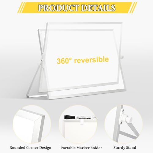 AMUSIGHT Dry Erase Magnetic White Board, 16" x 12" Double-Sided Desktop Whiteboard with Stand, Portable Small Whiteboard S...