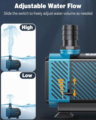 Pawfly 800 GPH Aquarium Submersible Water Pump (3000L/H, 45W) Ultra Quiet Water Fountain Pump with 8.2 ft. Lift Height Adj...