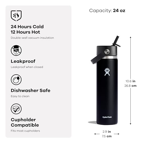 Hydro Flask Water Bottle - Insulated Stainless Steel - Wide Straw Lid, Non Spill, Leakproof in 24 Oz Aloe Green