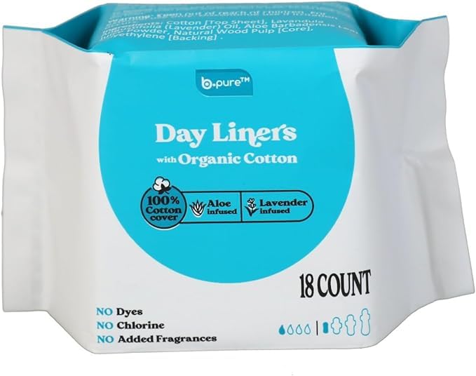 B.Pure Organic Cotton Lavender Infused Panty Day Liners 18 Count