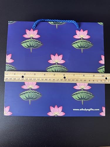 Gift Bags Bulk, 10 Pcs Gift Bags, Luxury Bag with Handles for Anniversary Presents Wedding Engagement Party, Pichwai Lotus Design Bags, Large Size, 10 x 9.8 x 4 inches, 10 Pack, India Return Gifts