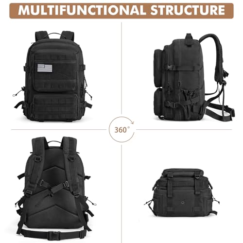 G4Free Large Military Tactical Backpack for Men 3 Day Pack Molle Backpack Army Rucksack for Hiking, Camping, Travel (Black)