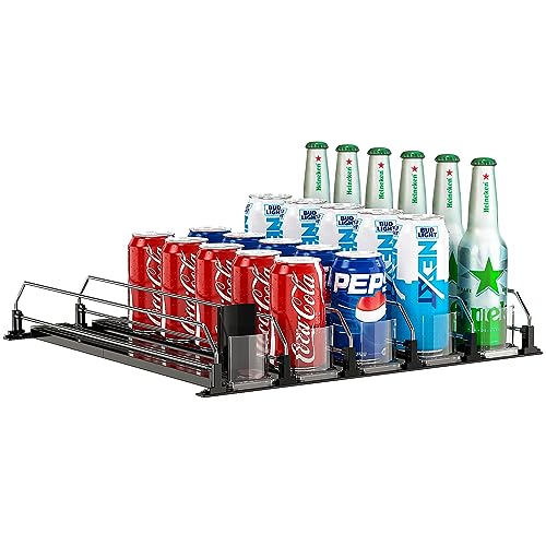 Soda Can Dispenser, Self-Pushing Drink Organizer, Width Adjustable Fridge Organization, Beer Pop Can Water Bottle Dispense...