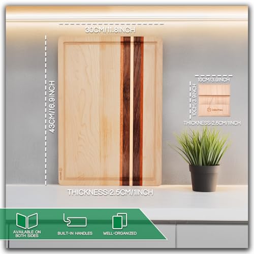 Cokka Praca Large (16.9"L x 11.8"W x 1"Th) Hard Maple Wood Cutting Board for Kitchen-Wood Cutting Board with Holder for Me...