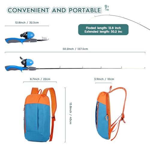 Urban Deco Kids Fishing Pole Kit 2 Pack, Portable Telescopic Kids Fishing Rod with Tackle Box, 2 Fishing Net and 2 Bucket ...