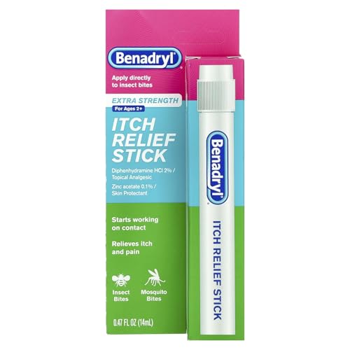 Benadryl Extra Strength Anti-Itch Relief Stick, Bug Bite Itch Relief, Diphenhydramine HCl Topical Analgesic & Zinc Acetate...