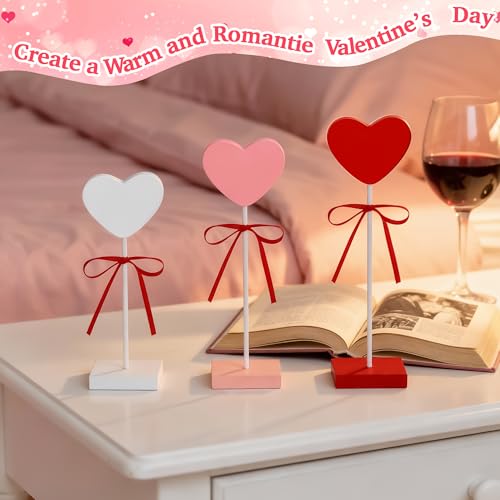 GITMIWS 3 Pieces Valentines Day Decorations, Wooden Heart Valentines Day Table Centerpiece, Romantic Tiered Tray Decor Set...