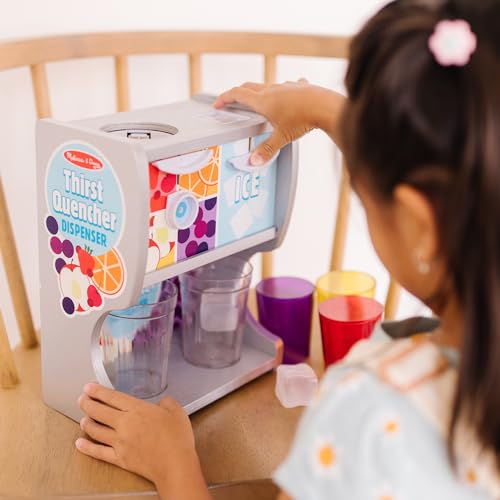 Melissa & Doug Thirst Quencher Wooden Drink Dispenser with Juice Inserts, Ice Cubes & Play Kitchen Accessories, Preschool ...