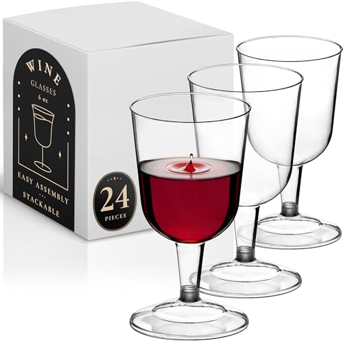 DecorRack 24 Pack Plastic Wine Glasses, 6 Oz BPA-Free Plastic Cups, Shatter-Resistant, Disposable Wine Glasses Set for Wed...