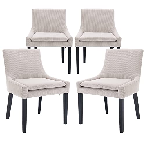 COLAMY Modern Dining Chairs Set of 4, Upholstered Corduroy Accent Side Leisure Chairs with Mid Back and Wood Legs for Livi...