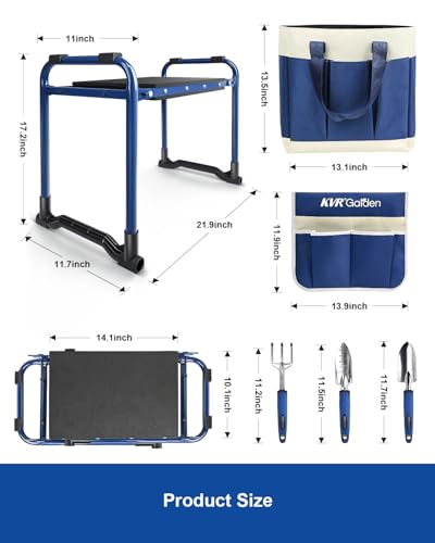 KVR Garden Kneeler and Seat Set 2025 Upgraded - Heavy Duty Foldable Bench Chair with 3 Tools & 2 Tool Pouch + Multi-Purpos...