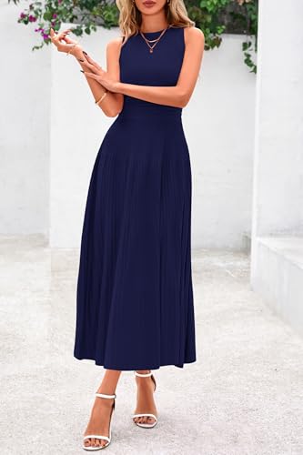 PRETTYGARDEN Spring Casual Dresses for Women 2026 Summer Business Work Midi Sleeveless A Line Pleated Cocktail Dress