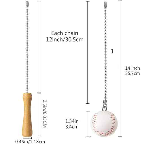 Baseball and Baseball Bats Ceiling Fan Pull Chain Ornaments Extender£¬with 12" Silver Bead Chain Fan Pulls