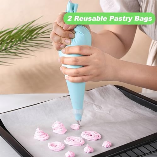Suuker Piping Bags and Tips Set, Reusable Icing Bags and Tips with 24 Piping Tips, 2 Reusable Pastry Bags, 9 Silicone Baking Cups, Coupler, Cake Decorating Kit for Frosting Cookie, Cupcake(38 Pcs)