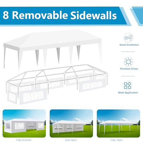 Nyckolas White 10x30 Outdoor Canopy Tent for Party,8 Removable Sidewalls with Windows,Sunshade & Waterproof,Heavy Duty Met...