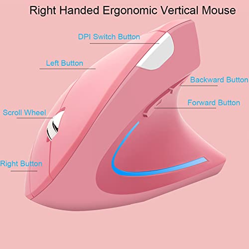 Wireless Mouse Ergonomic Vertical Mouse Ergo LED Light High Precision Optical Cordless Lightweight Mice Gift for Boy Girl ...