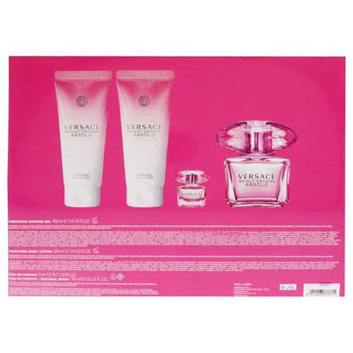 Versace Bright Crystal Absolu by Versace for Women - 4 Pc Gift Set 3oz EDP Spray,5ml EDP Spray Mini,3.4oz Shower Gel,3.4oz Body Lotion