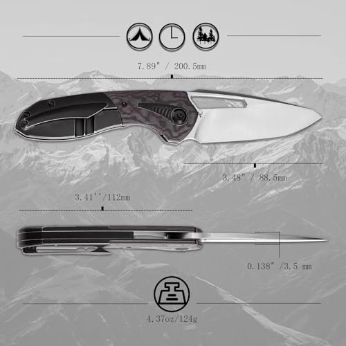 KANSEPT Thoth Camping Pocket Knives for Men 8.05in Folding Knives with 3.43in Satin CPM 20CV Material and Blackwash Titani...